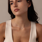 Model wearing our Opal Diamond Necklace in Sterling Silver