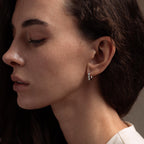 Model photo showcasing our Lace Diamond Hoops in Sterling Silver