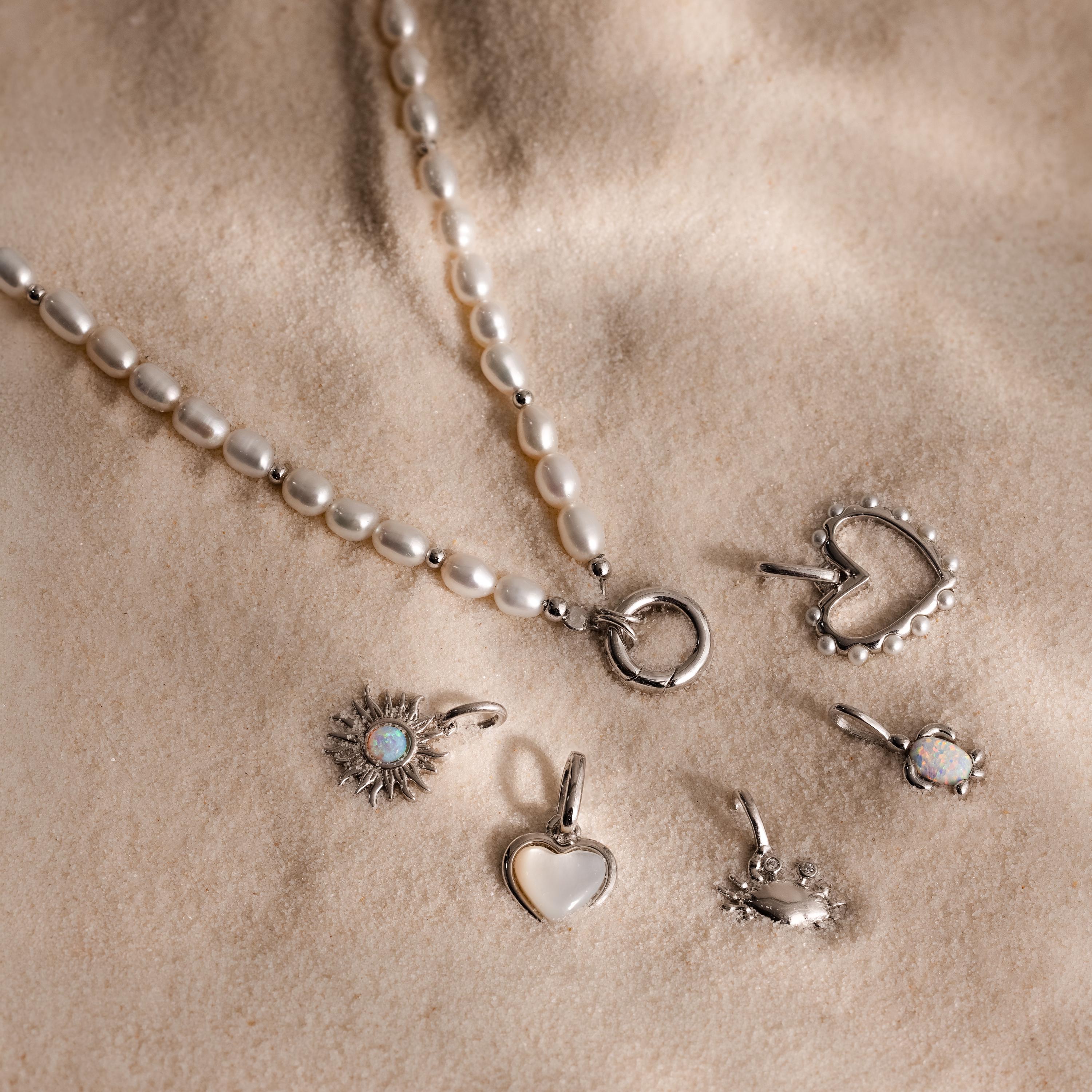 Pearl Beaded Charm Necklace in Silver