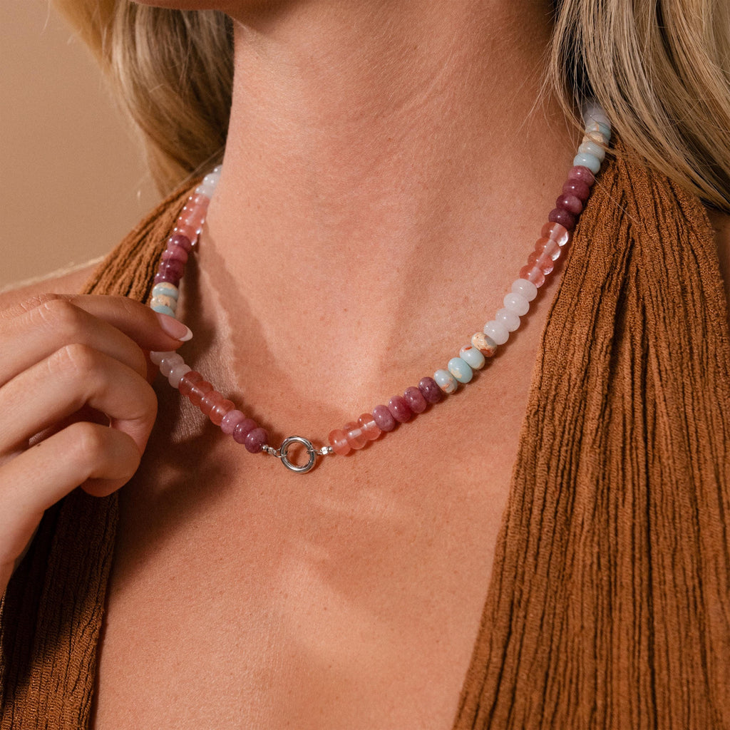 Ember Beaded Charm Necklace in Silver