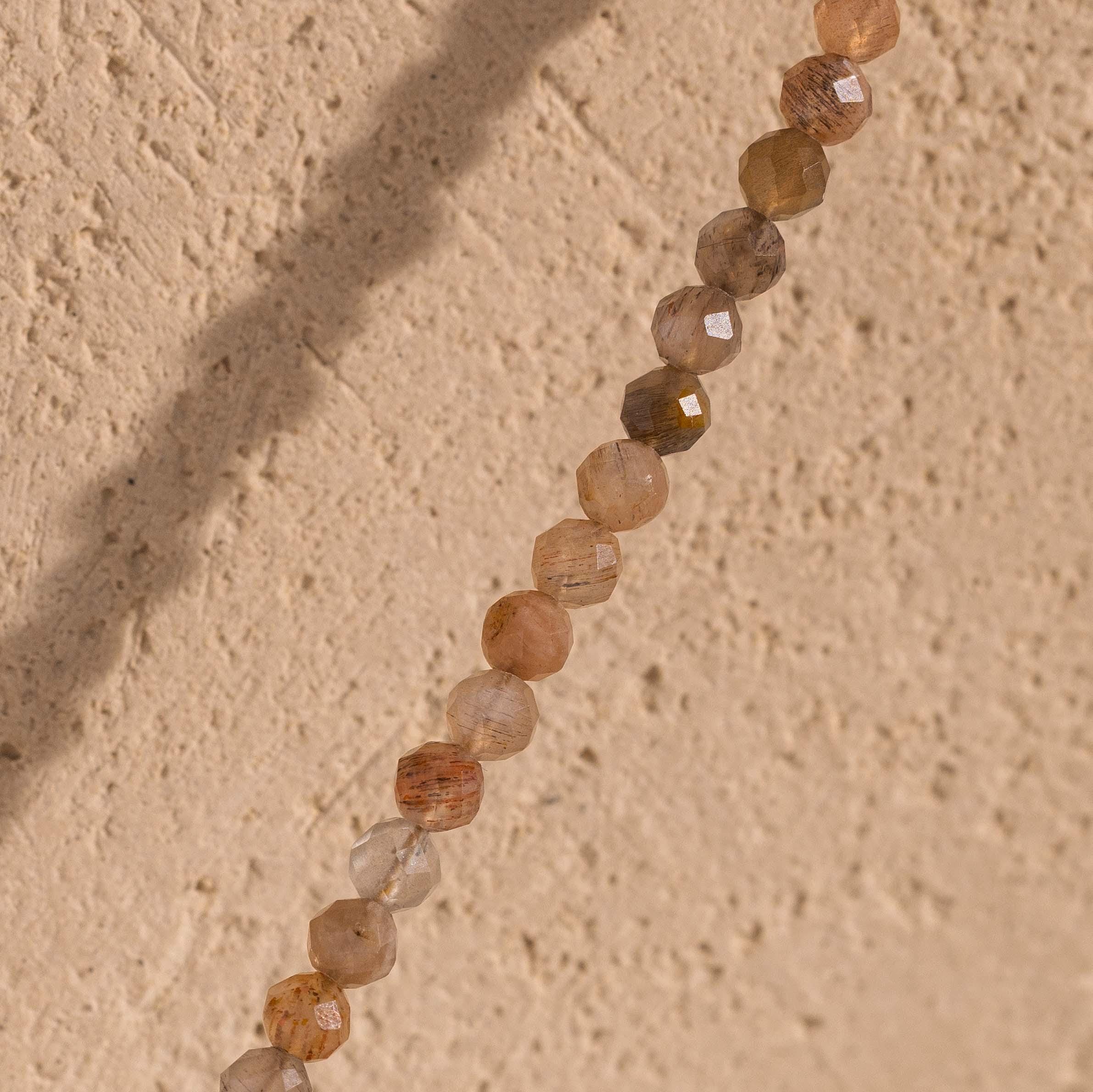 Sunstone Beaded Charm Necklace in 18K Gold