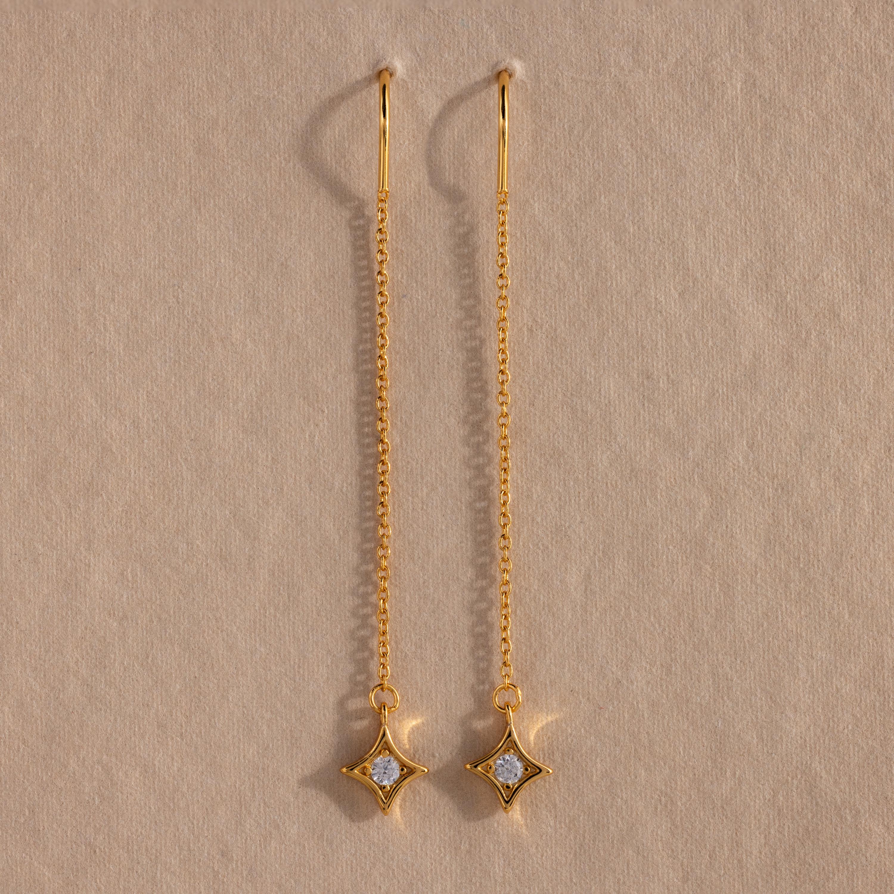 Cosmic Star Threader Earrings in 18K Gold