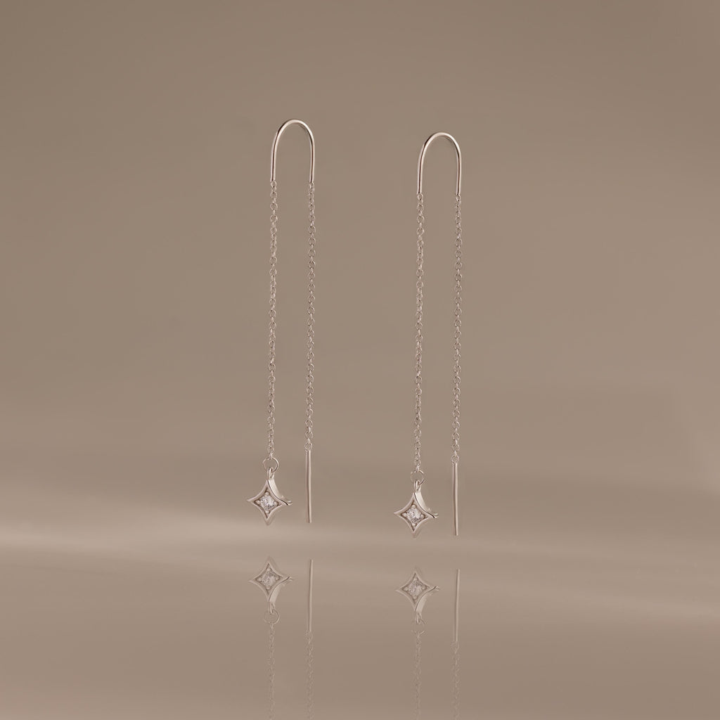 Cosmic Star Threader Earrings in Silver