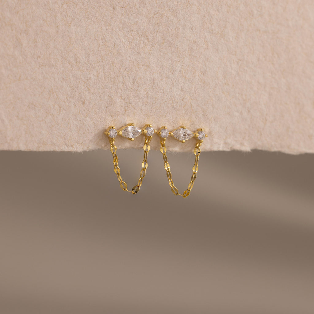 Diamond Marquise Chain Flat Back Studs in 18K Gold