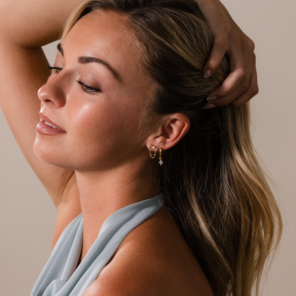 Diamond Marquise Chain Flat Back Studs in 18K Gold
