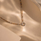 Sunstone Beaded Charm Necklace in Silver