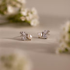 Pearl Diamond Bloom Studs in Silver