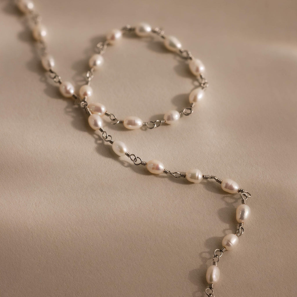 Aurora Pearl Station Necklace in Silver