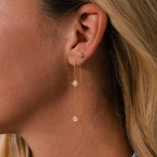 Pave Star Threader Earrings in 18K Gold
