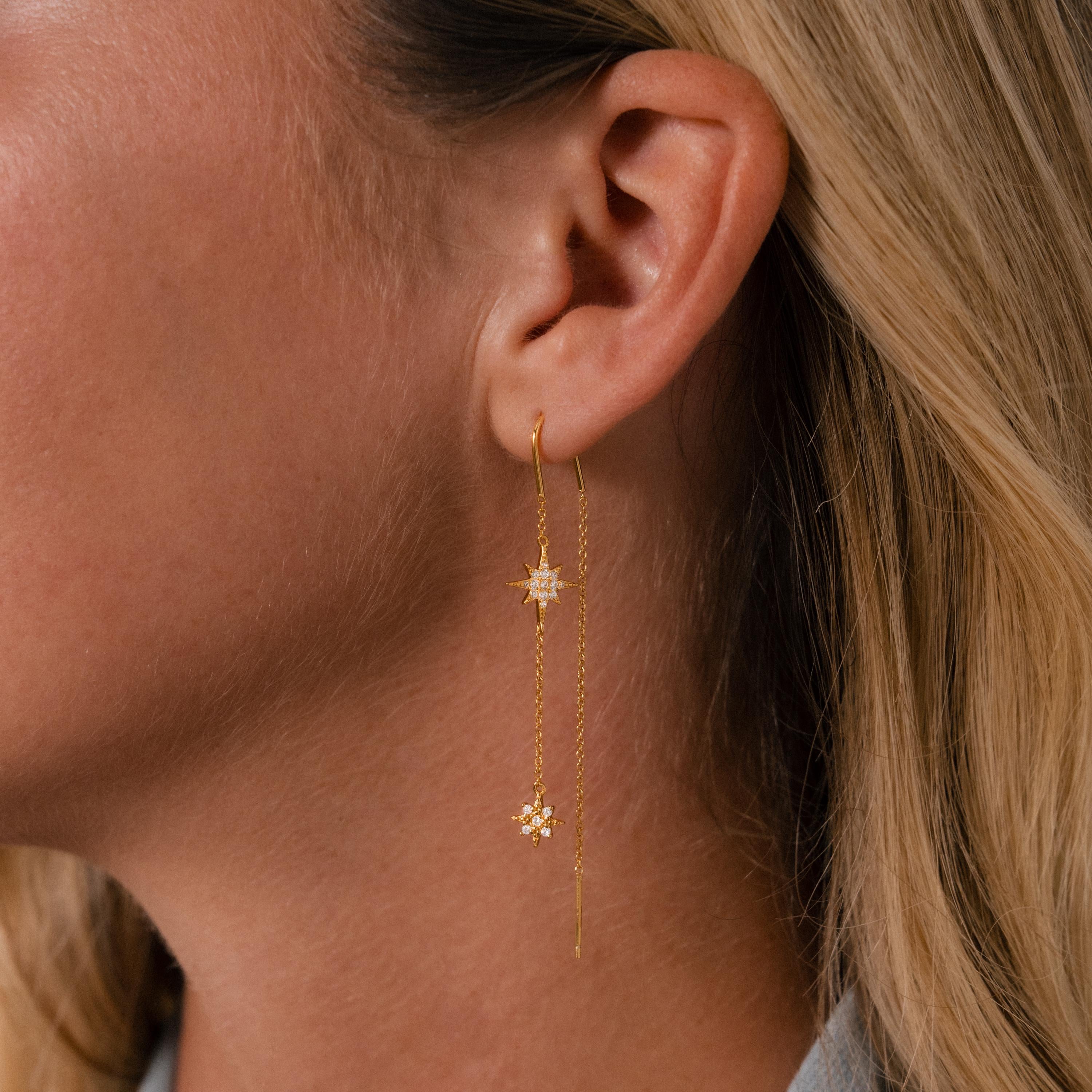 Pave Star Threader Earrings