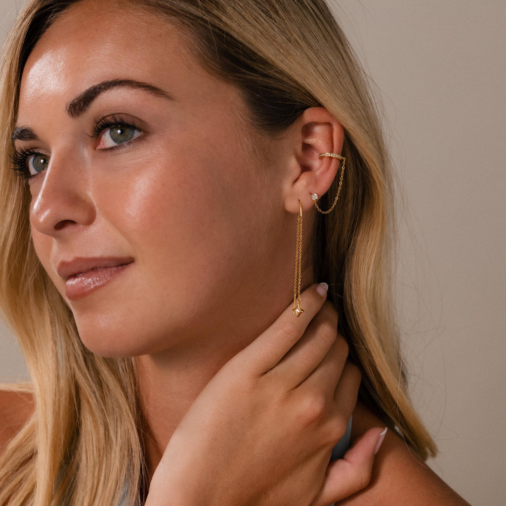 Cosmic Star Threader Earrings in 18K Gold