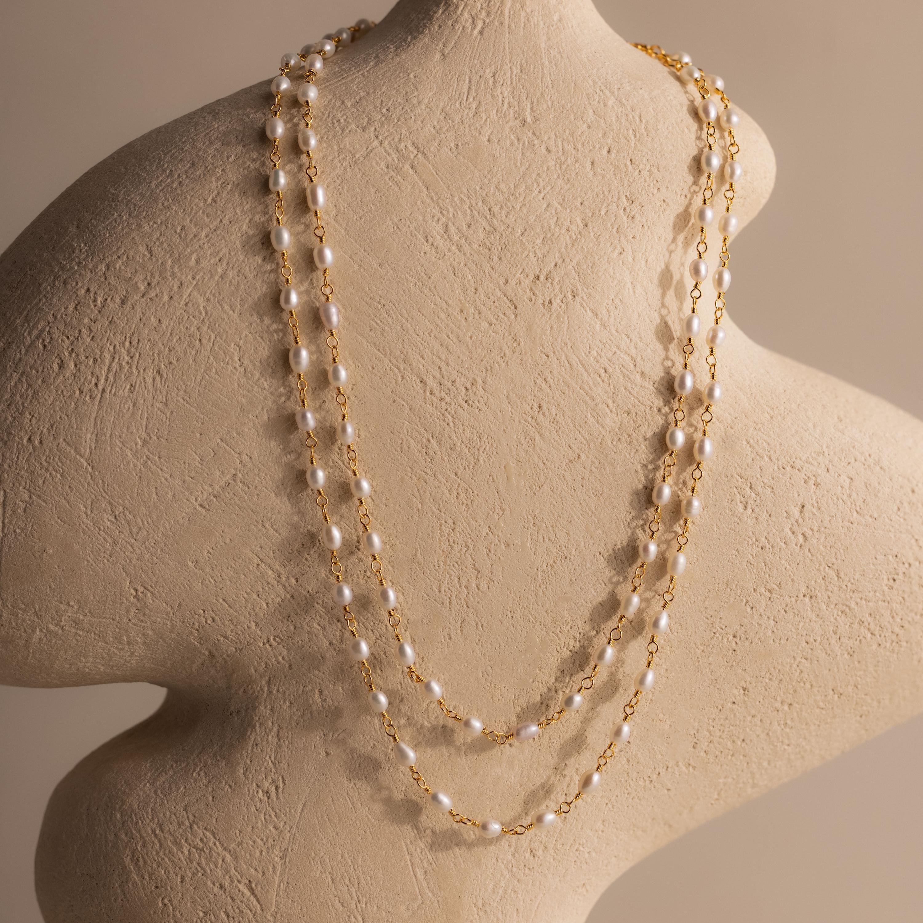 Aurora Pearl Station Necklace in 18K Gold