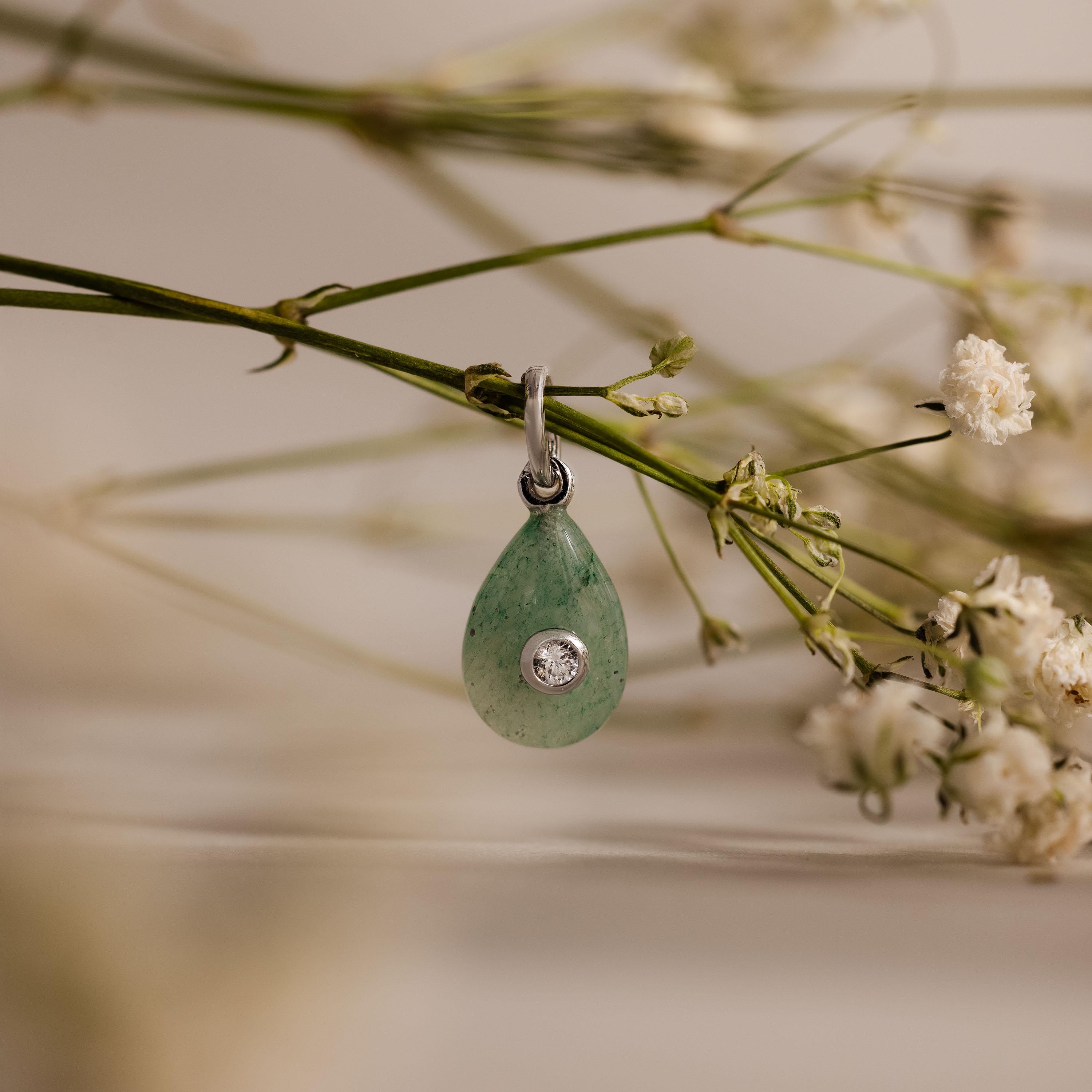 Jade Diamond Drop Charm in Silver