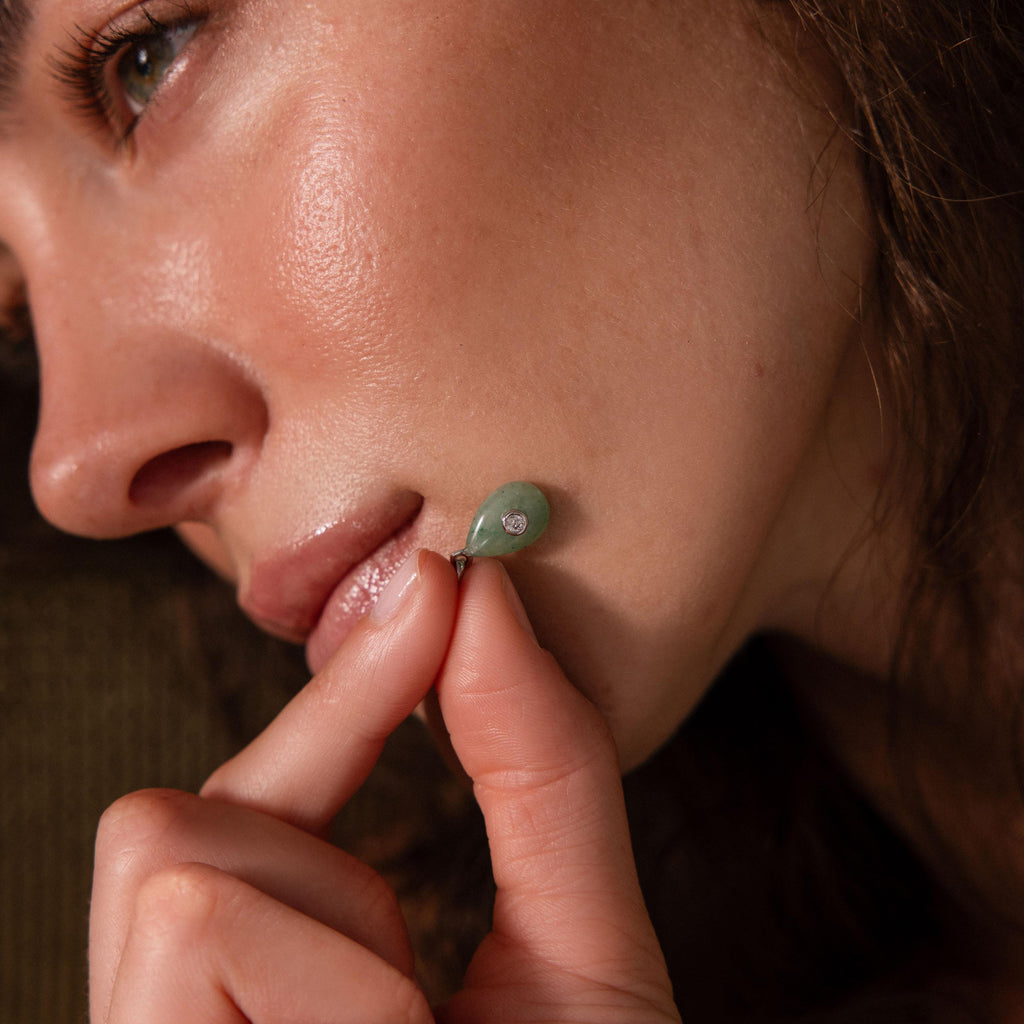 Jade Diamond Drop Charm in Silver