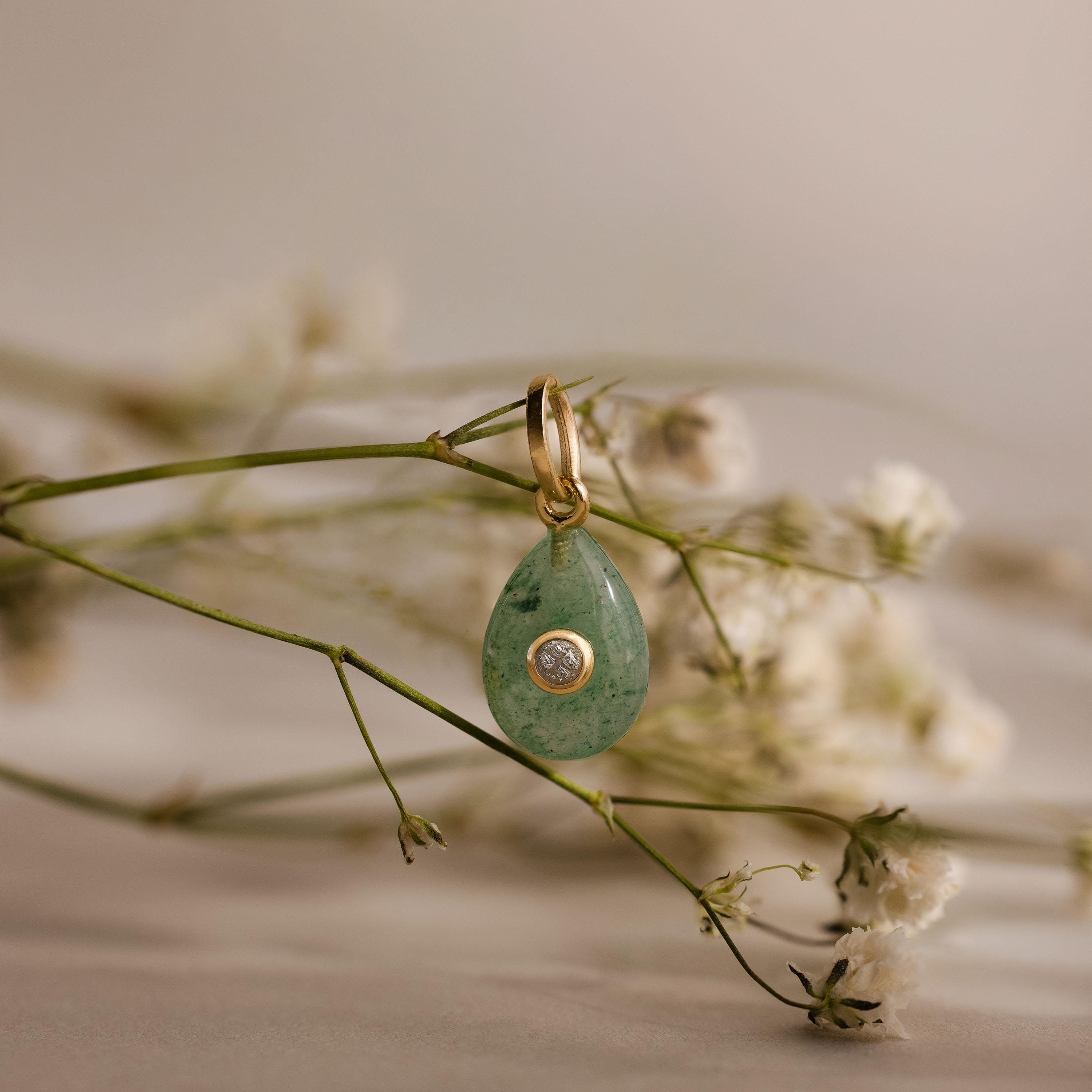 Jade Diamond Drop Charm in 18K Gold