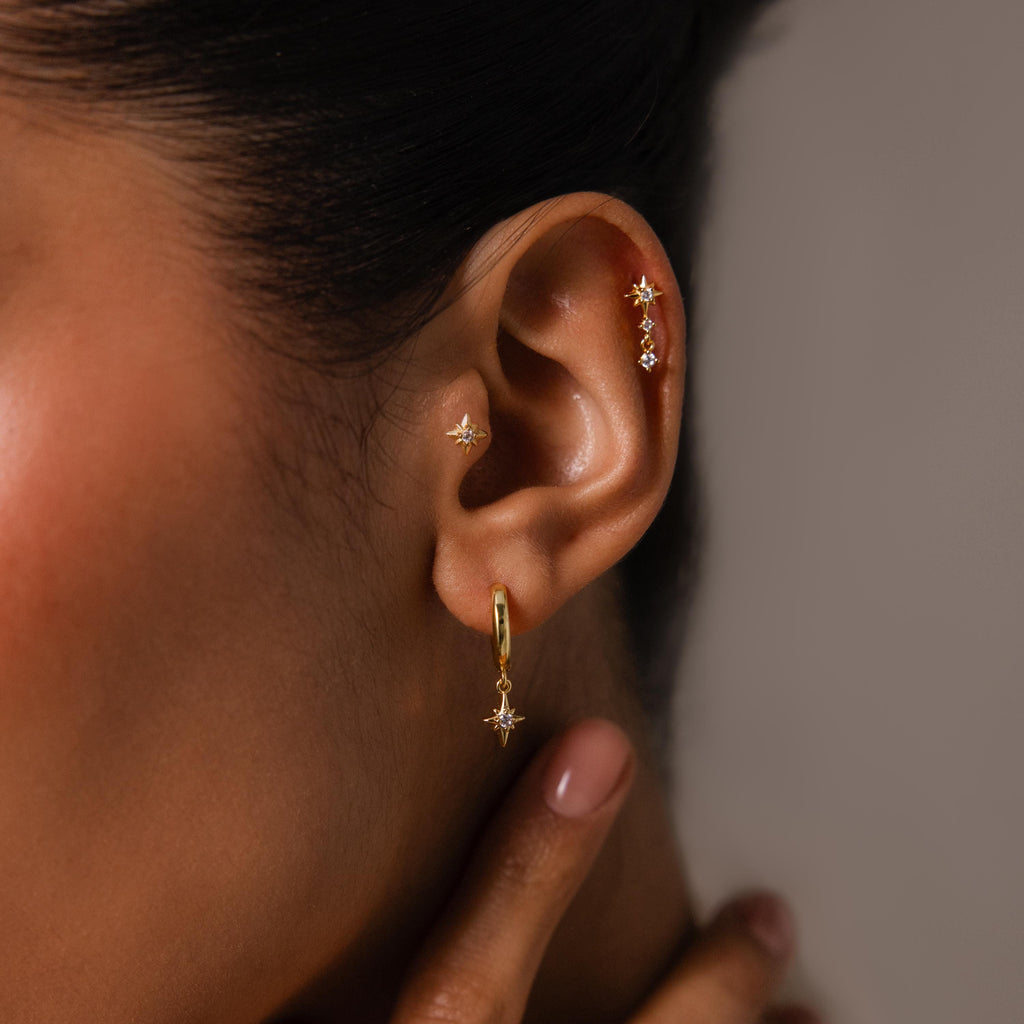 North Star Drop Huggies in 18K Gold