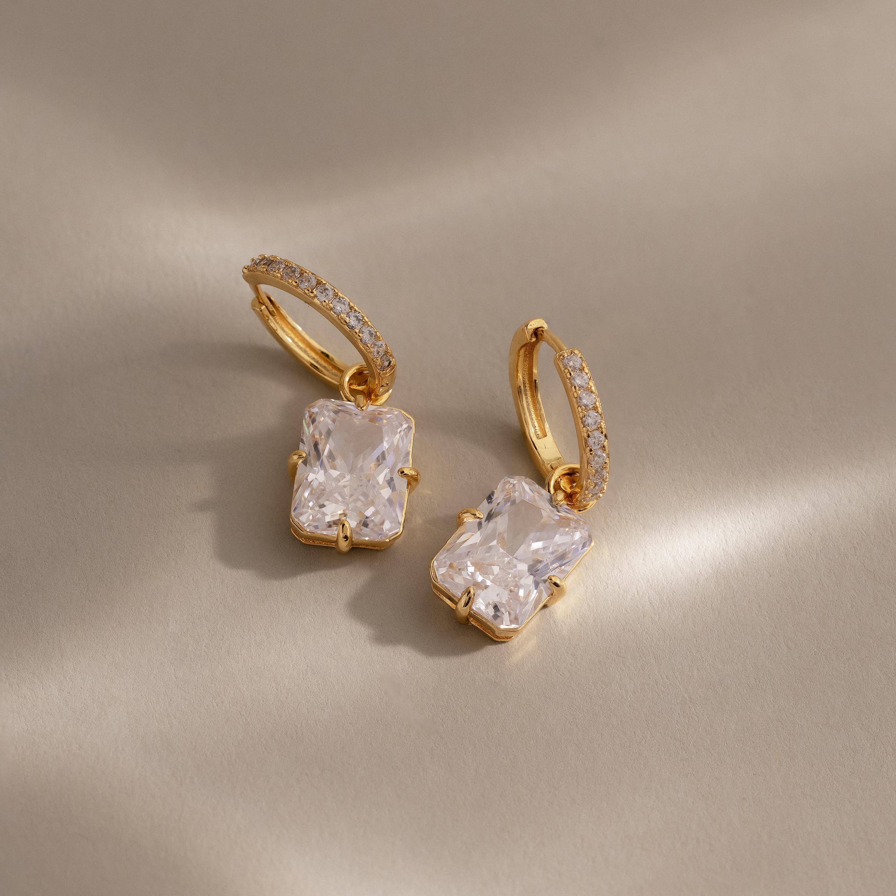Luxe Diamond Drop Hoops in 18K Gold