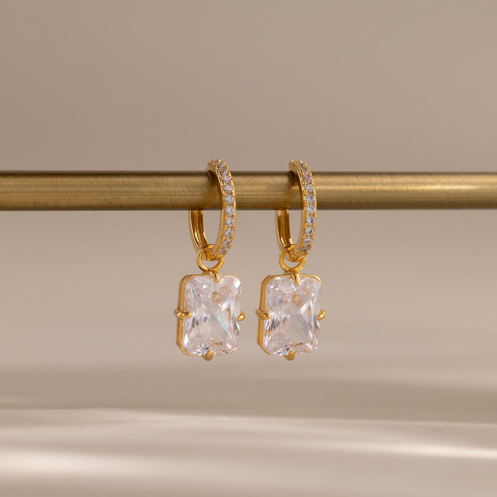 Luxe Diamond Drop Hoops in 18K Gold