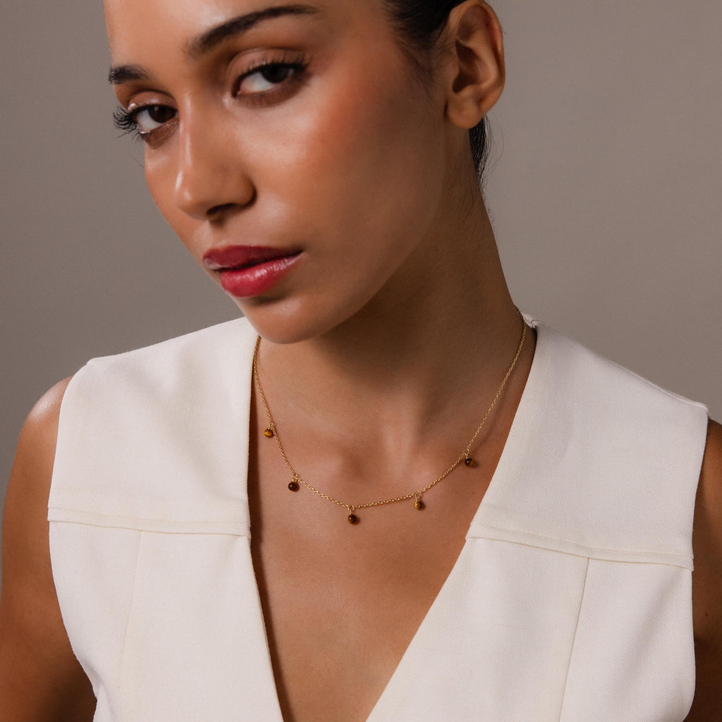 Tiger's Eye Station Necklace in 18K Gold