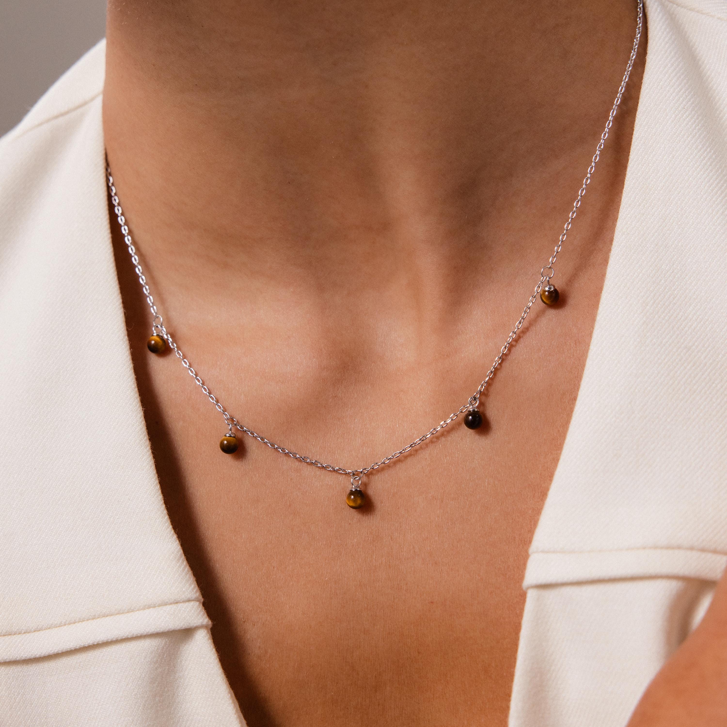 Tiger's Eye Station Necklace in Silver