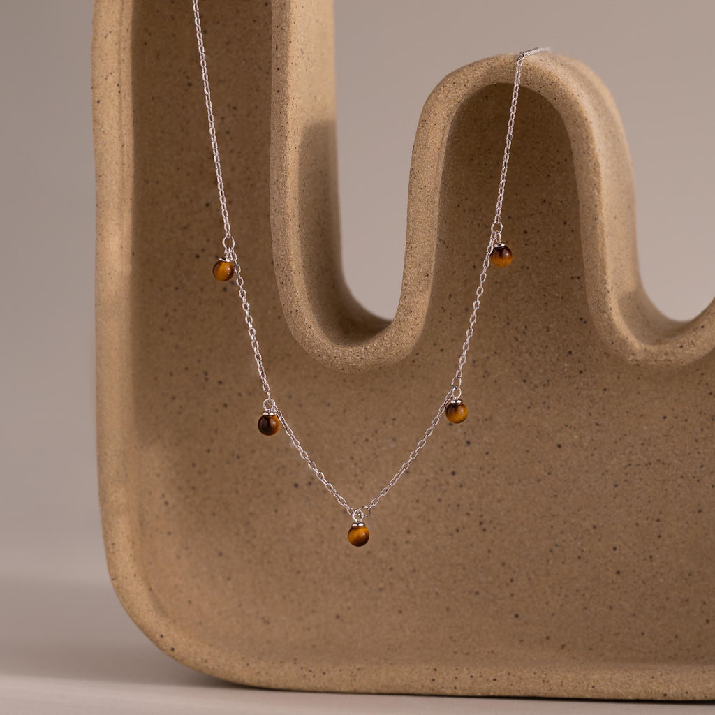 Tiger's Eye Station Necklace in Silver