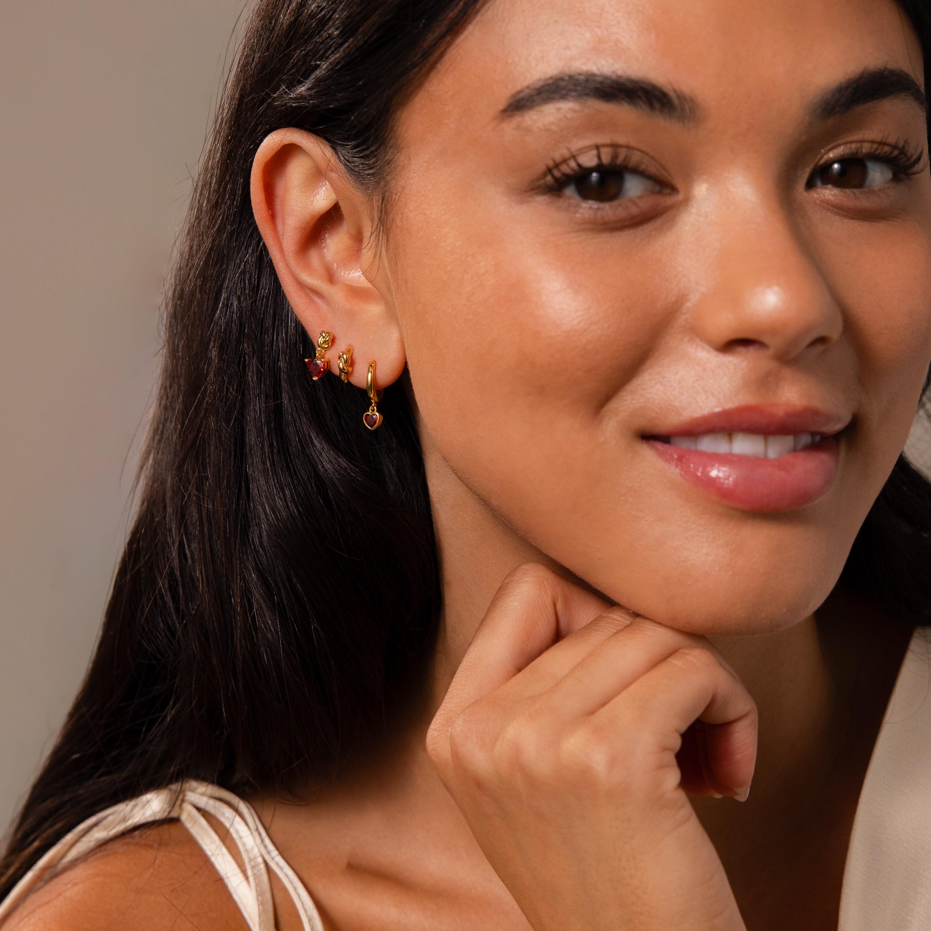 Garnet Heart Knot Studs