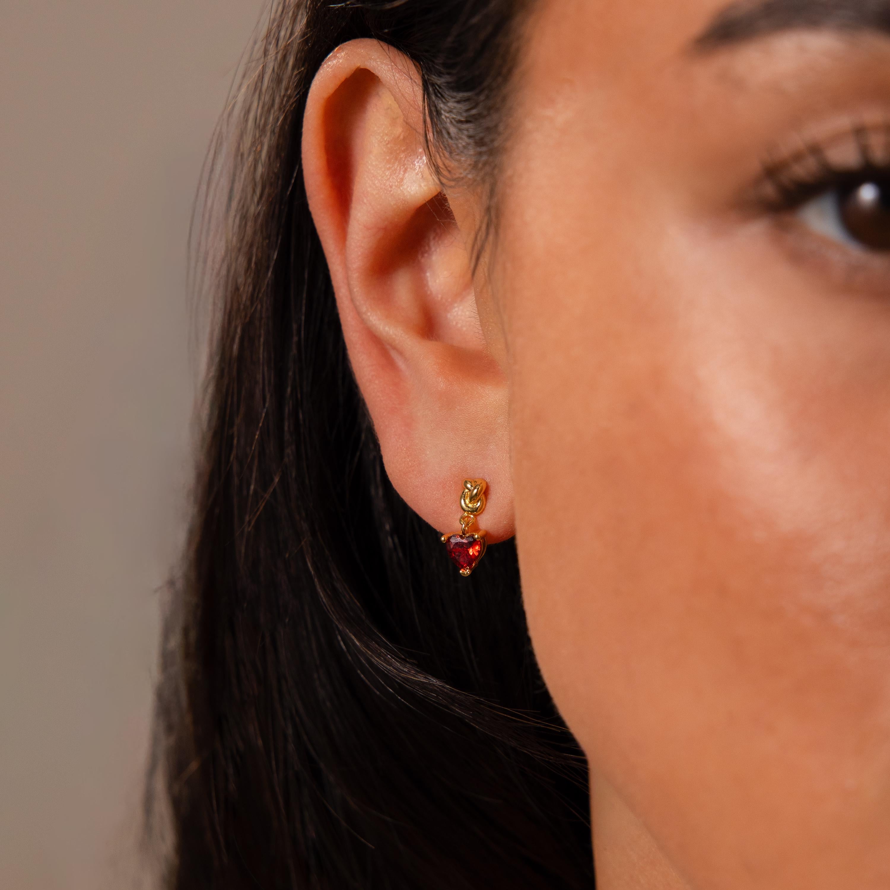 Garnet Heart Knot Studs