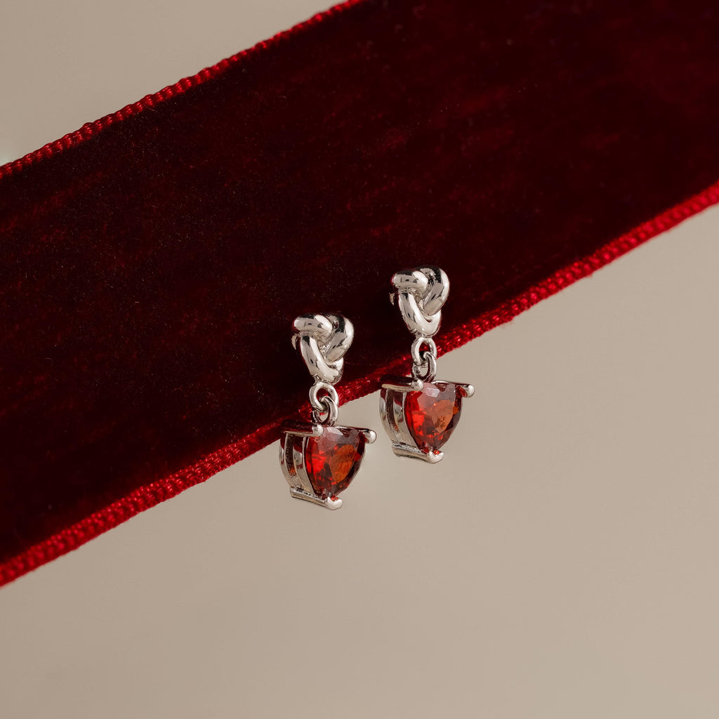 Garnet Heart Knot Studs