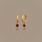 Dangling Garnet Heart Huggies