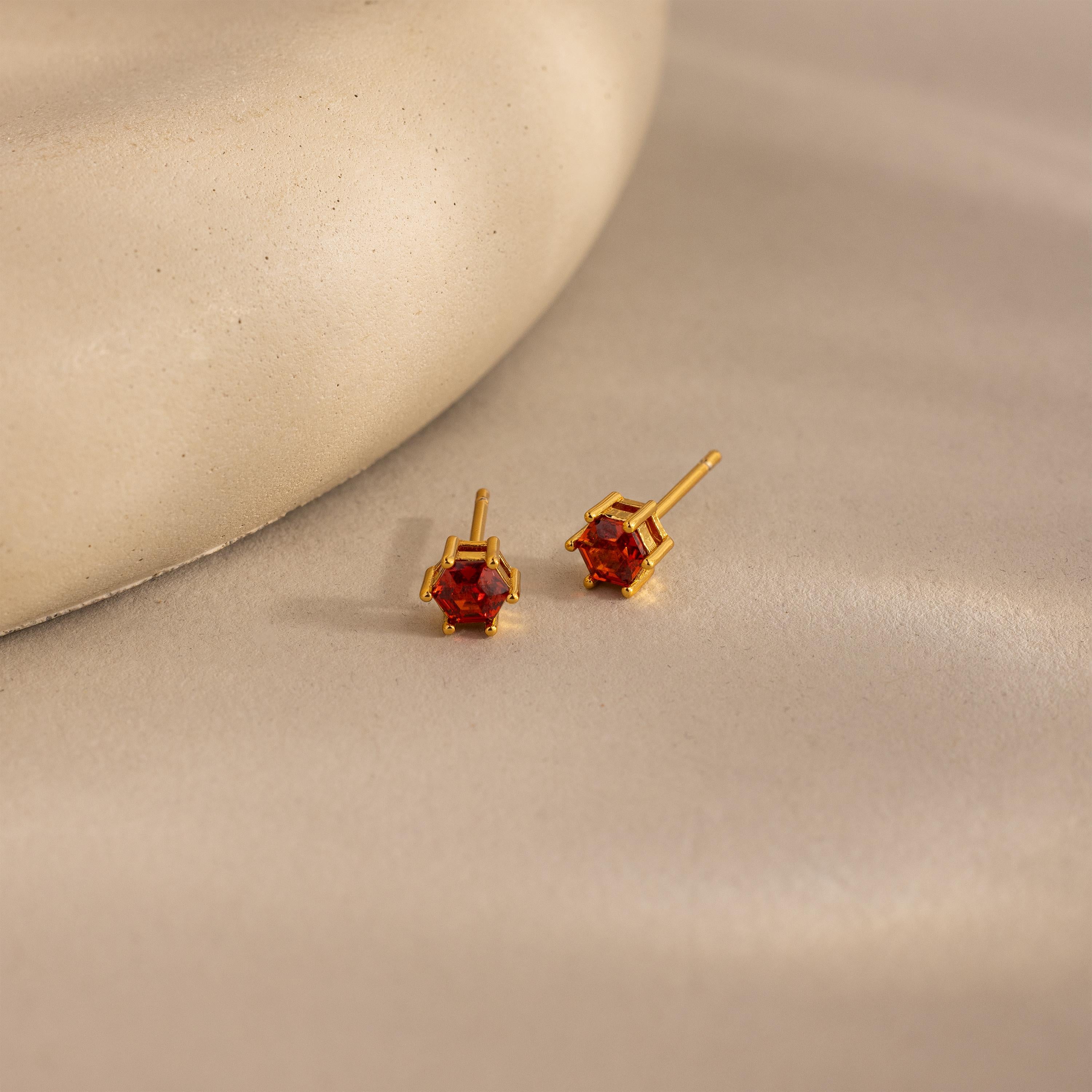 Hexagon Garnet Studs