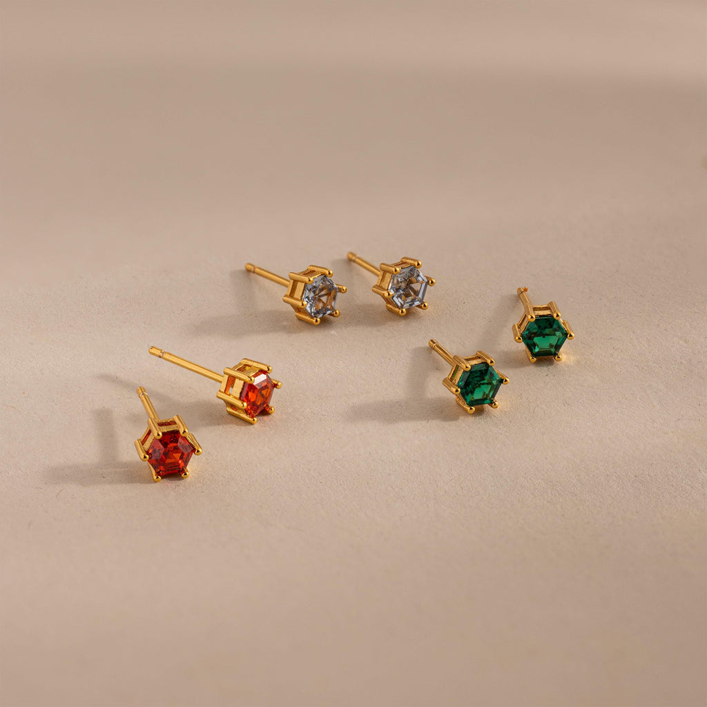 Hexagon Ruby Studs