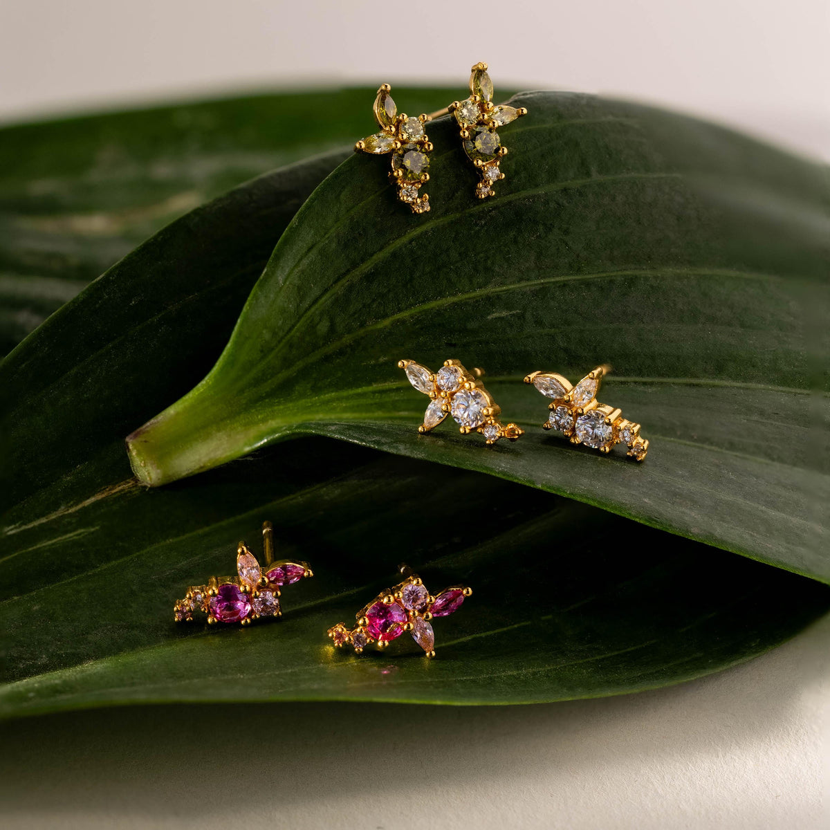 Ombre Cluster Ruby Studs
