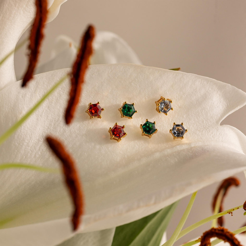 Hexagon Ruby Studs