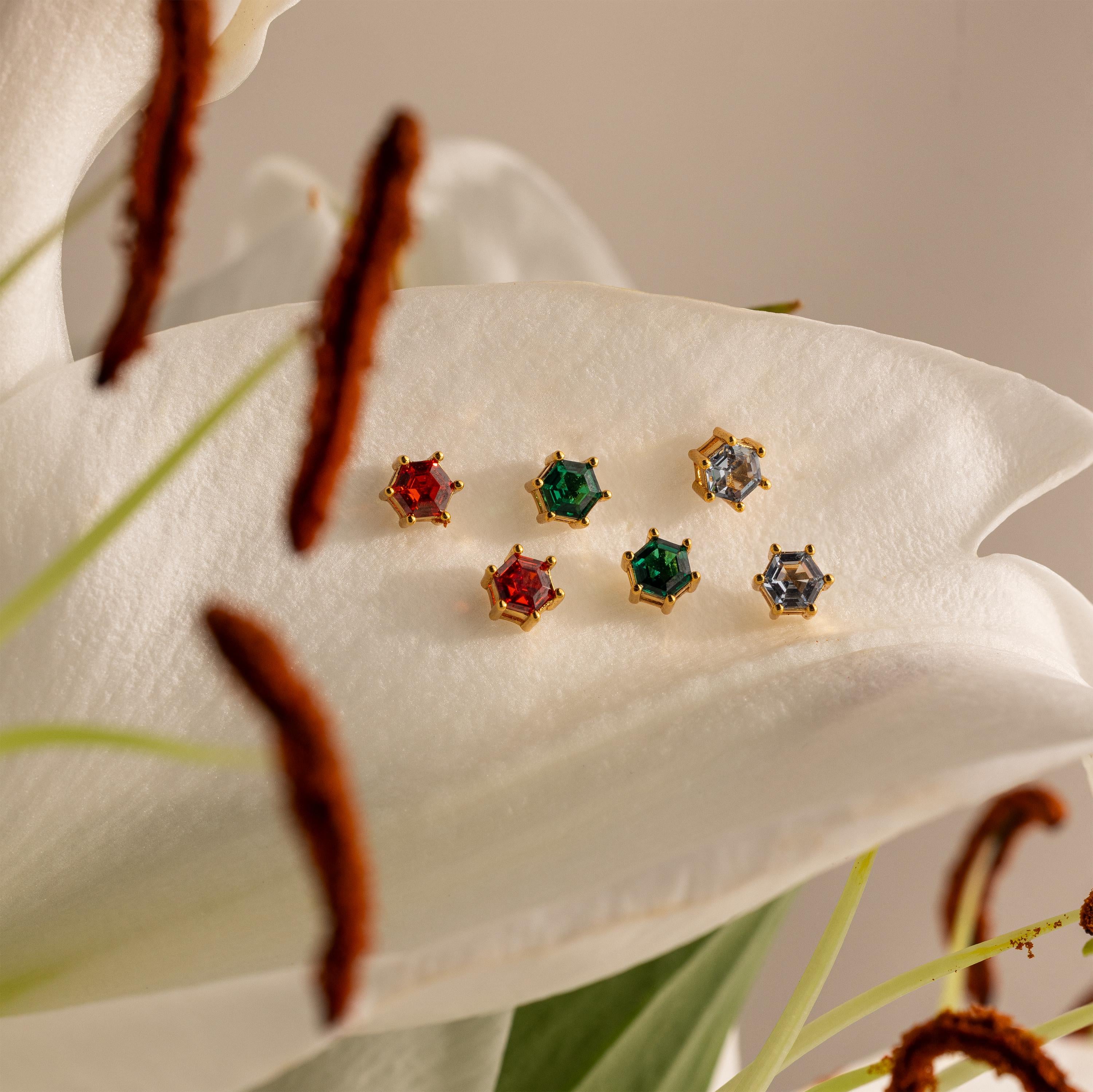 Hexagon Ruby Studs