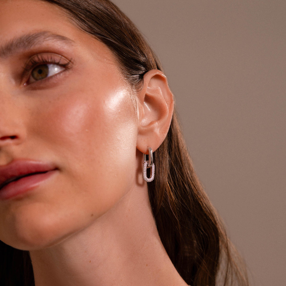 Bold Pave Link Earrings in Silver