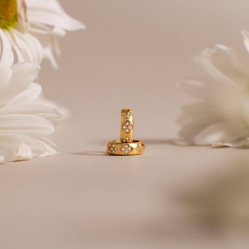 Diamond Trio Bloom Huggies in 18K Gold