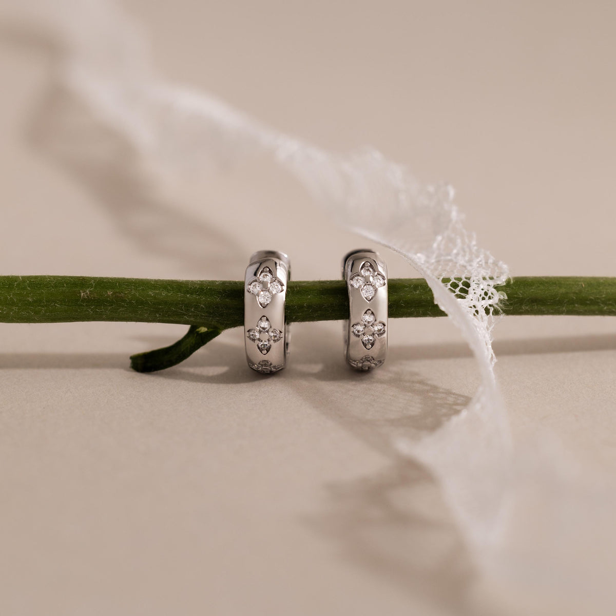 Diamond Trio Bloom Huggies in Silver