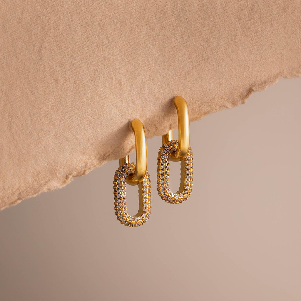Bold Pave Link Earrings in 18K Gold