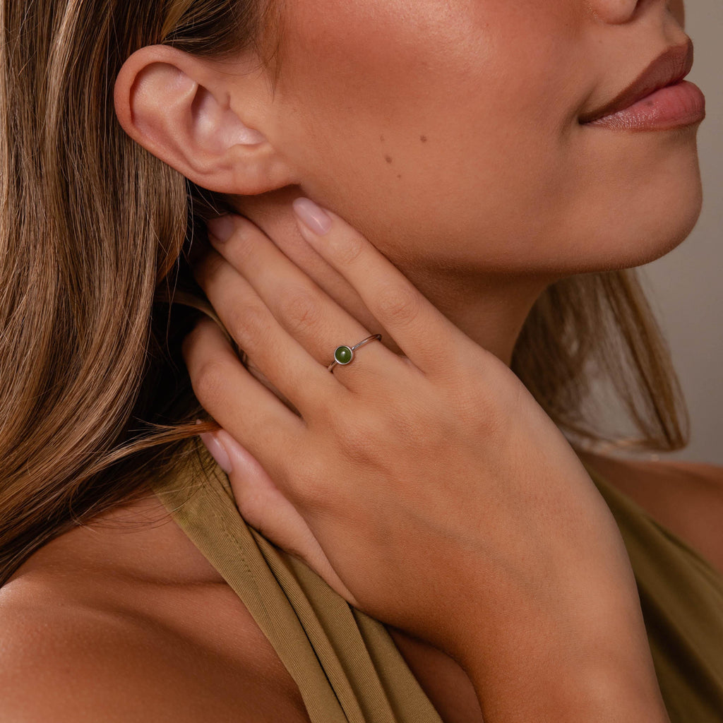 Round Jade Ring in Silver