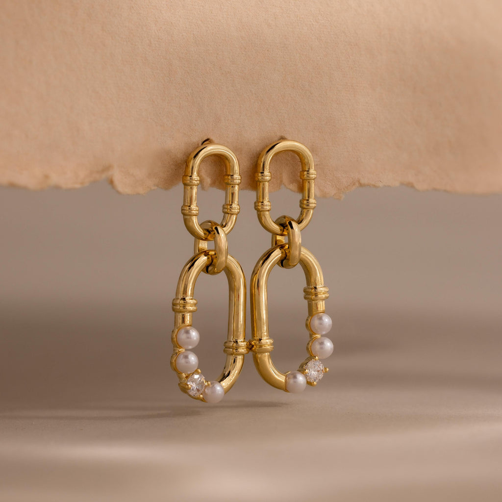 Pearl Adorned Link Studs in 18K Gold