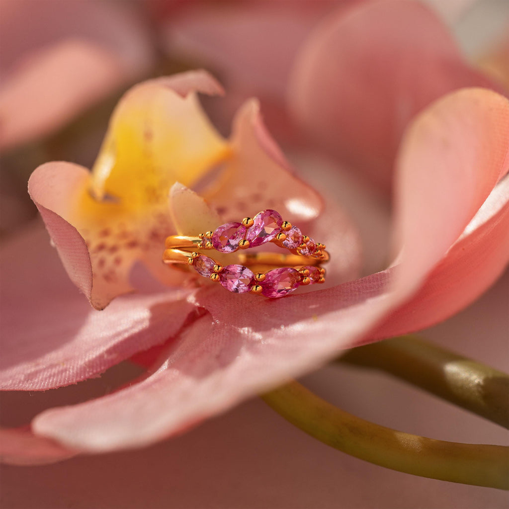 Pink Tourmaline Curve Ring Set