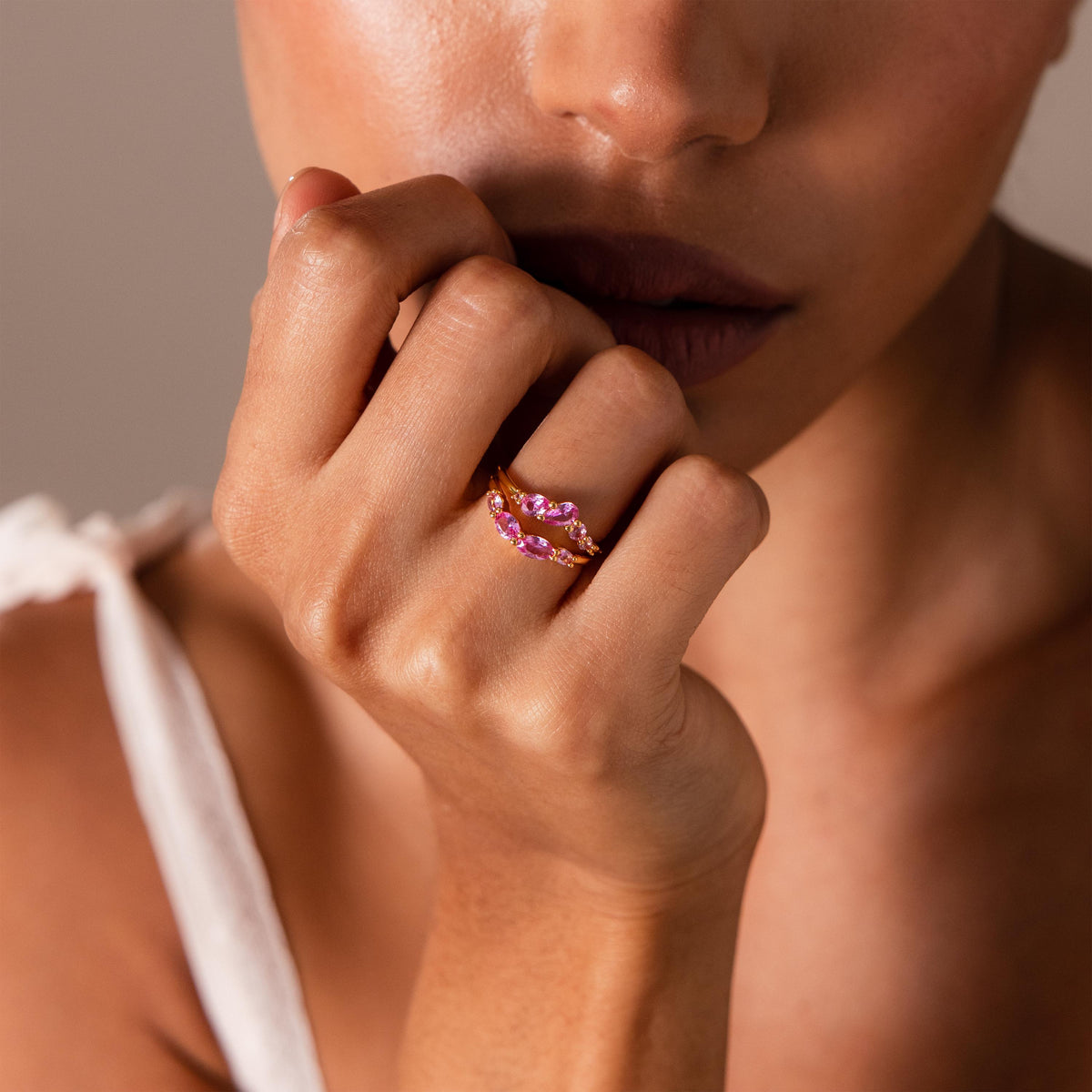 Pink Tourmaline Curve Ring Set