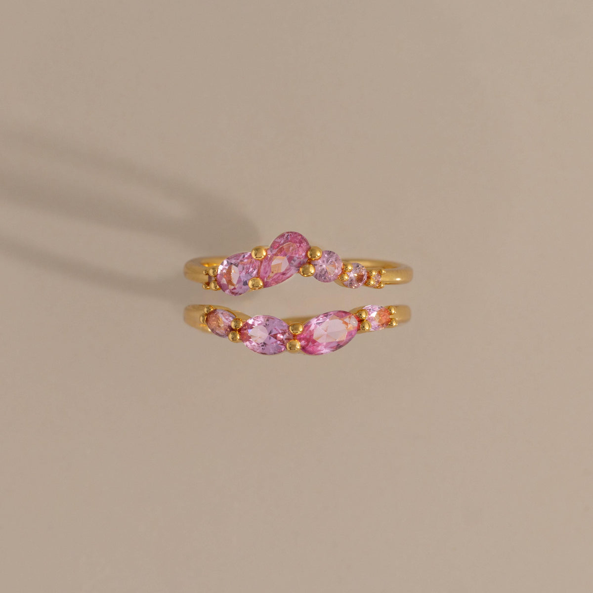 Pink Tourmaline Curve Ring Set