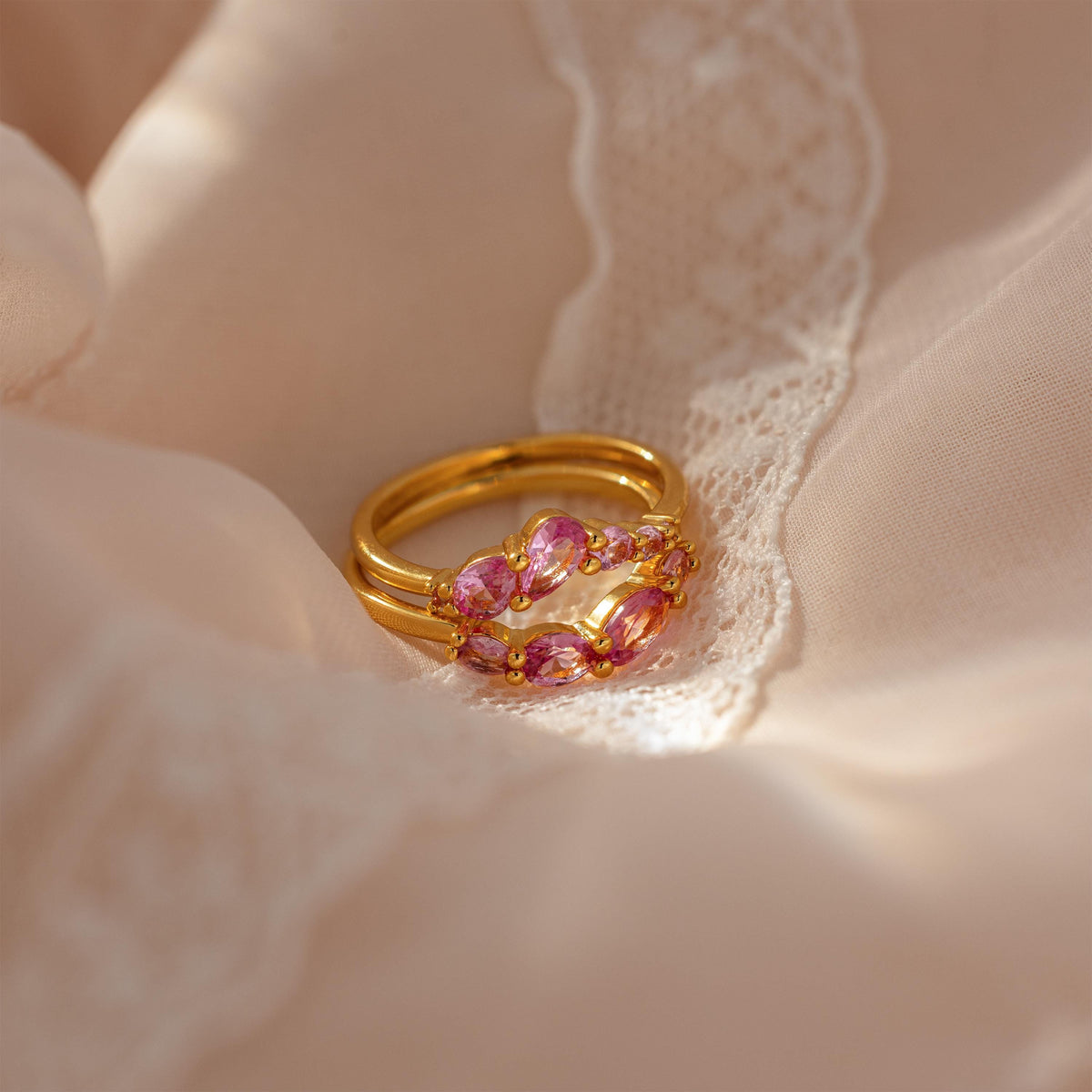 Pink Tourmaline Curve Ring Set