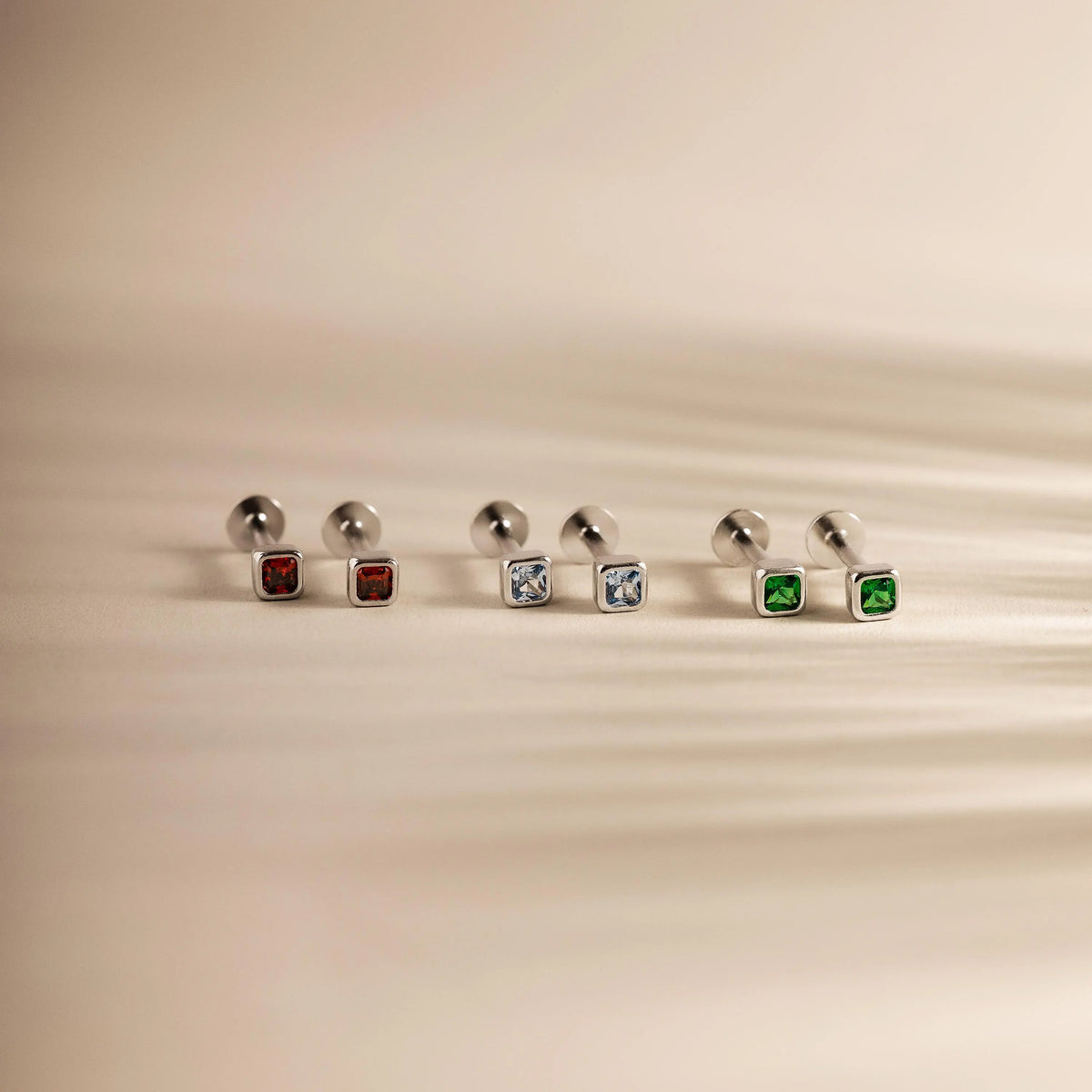 Square Bezel Birthstone Flat Back Studs