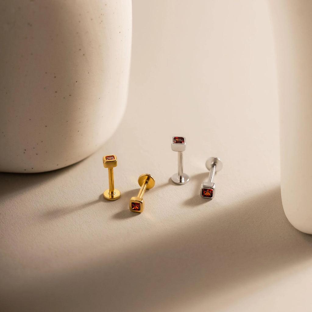 Square Bezel Birthstone Flat Back Studs