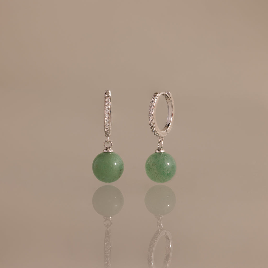 Aventurine Pave Drop Huggies in Silver