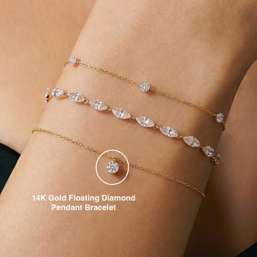 14K Gold Floating Diamond Pendant Bracelet