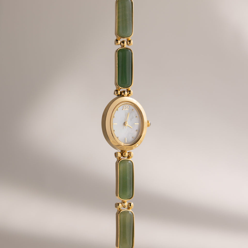 Our Jade Band Timepiece watch in gold against a white background