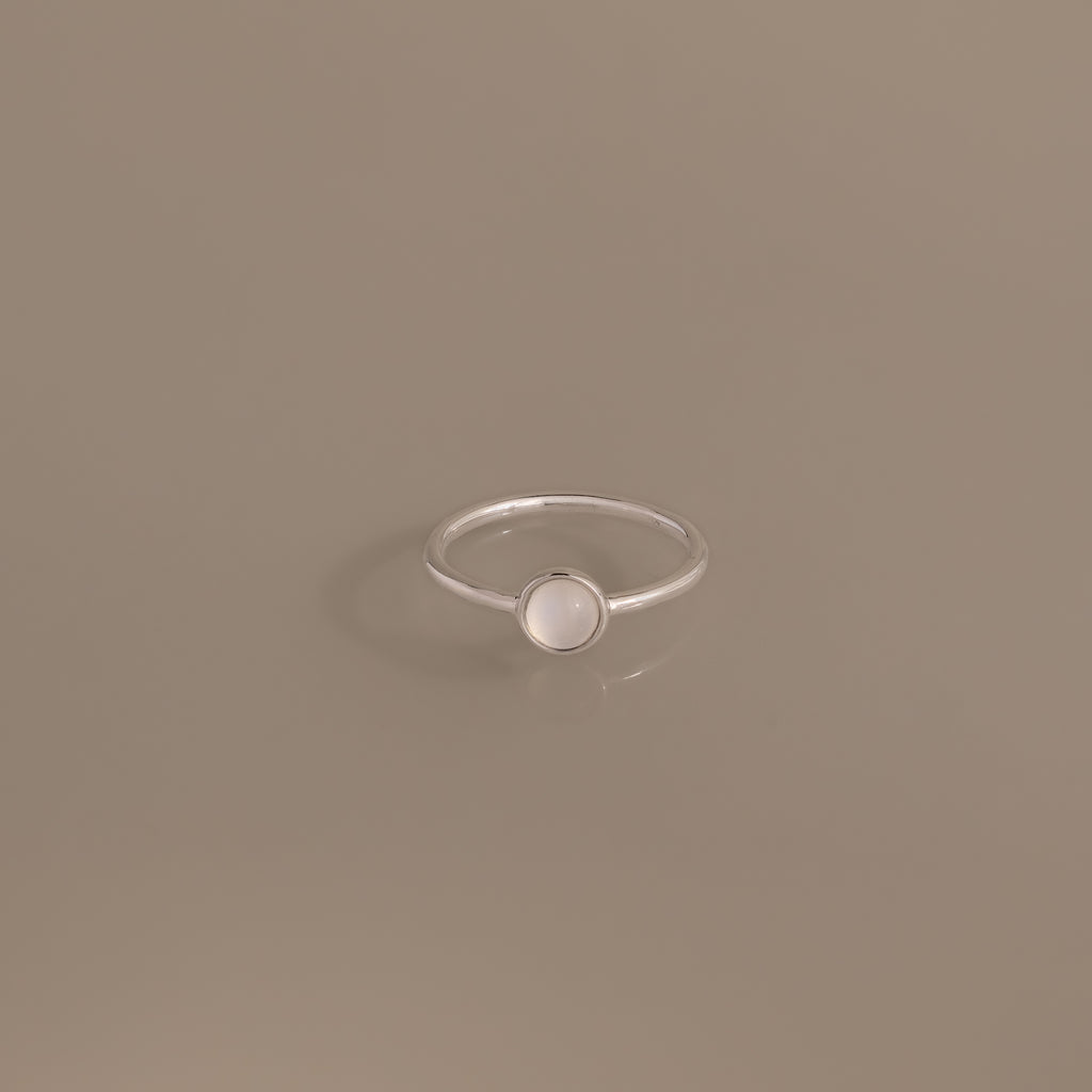 Dainty Round Moonstone Ring in Silver